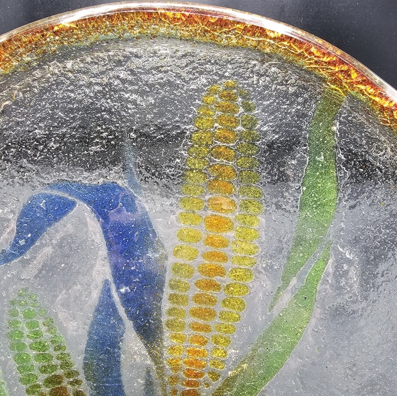 Artglass Fused Glass Plate Tray Corn Made In Israel Orig Sticker - Picture 2 of 9